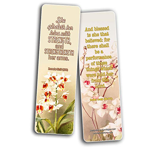 Religious Empowering Bible Verses Flowers Bookmarks for Women (30 Pack) - Handy Life Changing Bible Texts and Quotes With Flower Designs
