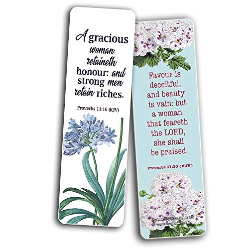 Religious Empowering Bible Verses Flowers Bookmarks for Women (30 Pack) - Handy Life Changing Bible Texts and Quotes With Flower Designs
