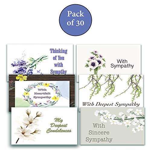 NewEights Sympathy Cards (Calming Design) 30-Pack - Perfect Giveaway for Ministries and Sunday Schools, Condolence Cards