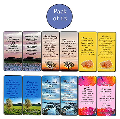 Bible Verses About the Tongue Scriptures Cards Bookmarks (12-Pack) - Collection Motivational of Bible Verses on Christian Development