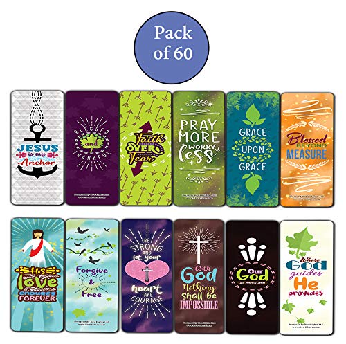 Inspirational Encouragement Christian Quotes Bookmarks Series 2 (60-Pack) - Church Memory Verse Sunday School Rewards - Christian Stocking Stuffers Birthday Party Favors Assorted Bulk Pack