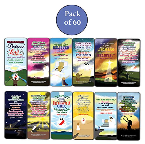 I believe in You Bible Verses Bookmarks Cards (60-Pack) - Church Memory Verse Sunday School Rewards - Christian Stocking Stuffers Birthday Party Favors Assorted Bulk Pack