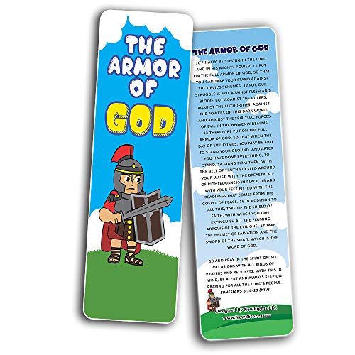 Armor of God Bookmarks (60-Pack) and 60 Stickers (5-Sheet) for Kids - Church Memory Verse Sunday School Rewards - Christian Stocking Stuffers Birthday Party Favors Assorted Bulk Pack
