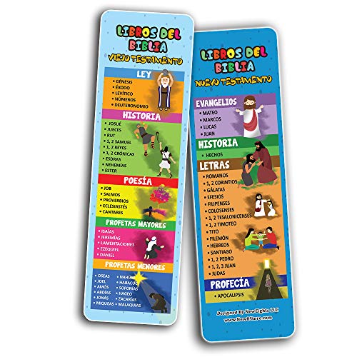 Spanish Books Of The Bible Bookmarks for Kids (60-Pack) - Church Memory Verse Sunday School Rewards - Christian Stocking Stuffers Birthday Party Favors Assorted Bulk Pack