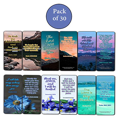 Scriptures Bookmarks - Bible Verses about Healing Scriptures and Comforting Bible Verses for Illness (30 Pack) - Well Designed and Easy To Memorize Bible Verses - Christian Stocking Stuffers Bulk Pack