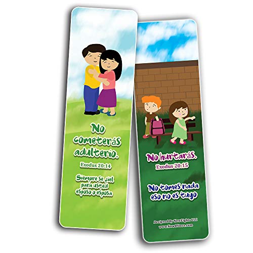 Spanish 10 Commandments Bookmarks Cards (60-Pack) - Church Memory Verse Sunday School Rewards - Christian Stocking Stuffers Birthday Party Favors Assorted Bulk Pack
