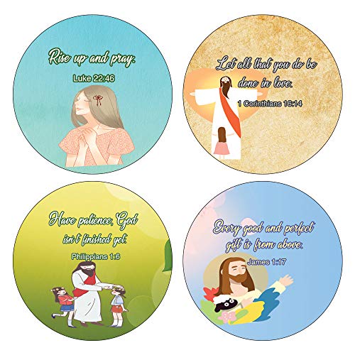 Religious Stickers for Kids (16 Round Shape) (10 Sheets) - Assorted Mega Pack of Inspirational Stickers For Young Children
