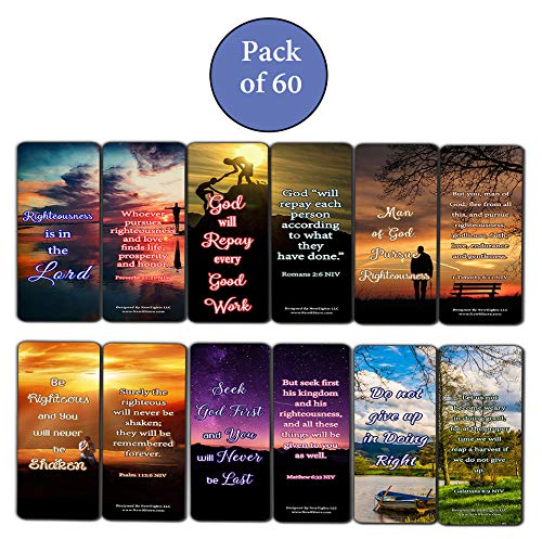 Encouraging Scriptures Bookmarks About Righteousness (60-Pack) - VBS Sunday School Easter Baptism Thanksgiving Christmas Rewards Encouragement Motivational Gift