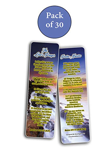 The Lord's Prayer Padre Nuestro English-Spanish Bilingual Bookmarks (30-Pack) - Stocking Stuffers for Boys Girls - Children Ministry Bible Study Church Supplies Teacher Classroom Incentives Gift