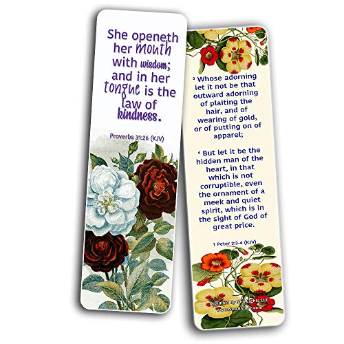 Religious Empowering Bible Verses Flowers Bookmarks for Women (30 Pack) - Handy Life Changing Bible Texts and Quotes With Flower Designs