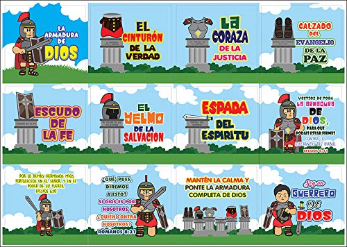 Spanish Armor of God Stickers (20-Sheet) - Church Memory Verse Sunday School Rewards - Christian Stocking Stuffers Birthday Party Favors Assorted Bulk Pack