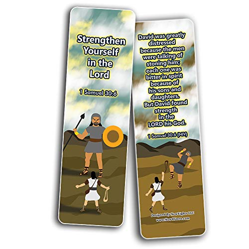 David and Goliath Religious Bible Bookmarks Cards (60-Pack) - Church Memory Verse Sunday School Rewards - Christian Stocking Stuffers Birthday Party Favors Assorted Bulk Pack