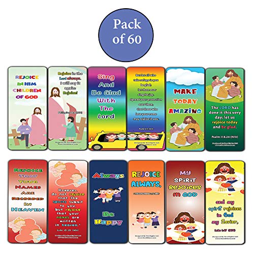 Popular Bible Verses about Rejoice Bookmarks Cards (60-Pack) - Perfect Giveaways for Sunday School, VBS and Children's Ministry