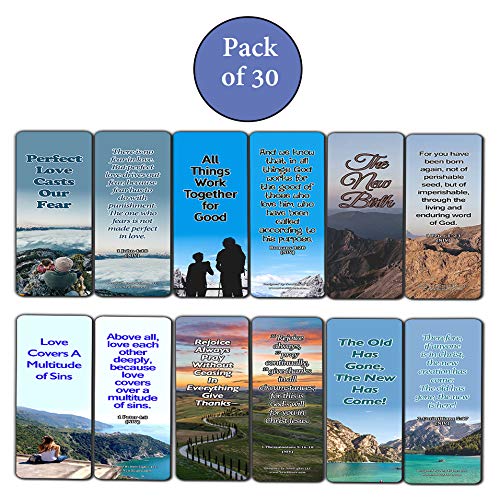 Inspiring Bible Verses Bookmarks (30-Pack) - Life Changing Scriptures - Basket Stuffers for Good Friday Easter Thanksgiving Christmas - Cell Group Church Supplies for Men Women Teens Kids