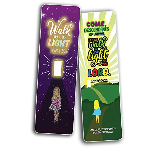 Walk in the Light Bible Verse Bookmarks (60-Pack) - Church Memory Verse Sunday School Rewards - Christian Stocking Stuffers Birthday Party Favors Assorted Bulk Pack