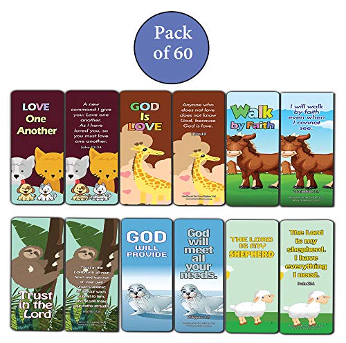 Encouraging Bible Verses Bookmarks for Kids (60-Pack) - Animal Series 2 - Perfect Giveaways for Ministries and Sunday Schools
