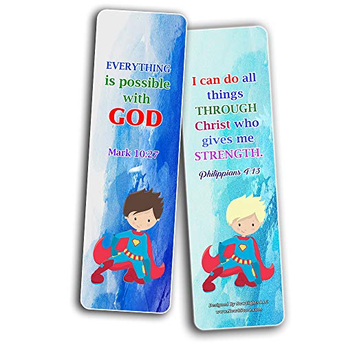 Religious Bookmarks for Kids - Super Hero (60 Pack) - Perfect Gift away for Sunday School and Ministries - Church Memory Verse Sunday School Rewards - Christian Stocking Stuffers Birthday Bulk Pack