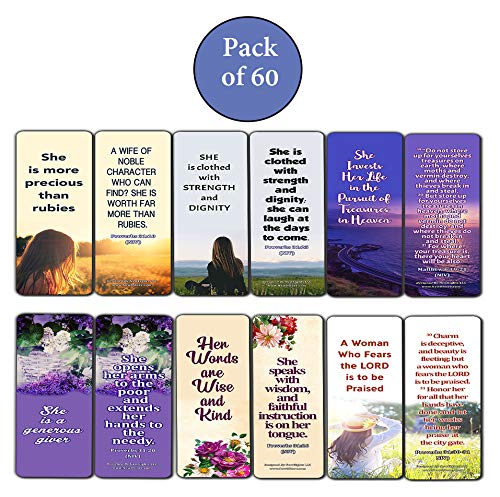 Bible Verses About Virtuous Woman (60 Pack) - Perfect Giveaways for Sunday School and Ministries Designed to Inspire Women
