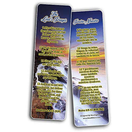 The Lord's Prayer Padre Nuestro English-Spanish Bilingual Bookmarks (60-Pack) - Church Memory Verse Sunday School Rewards - Christian Stocking Stuffers Birthday Party Favors Assorted Bulk Pack