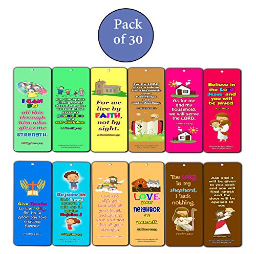 Kids Memory Verse Bookmarks About Faith Wisdom Courage (30-Pack) - Handy Memory Verses for Kids Perfect for Children?s Ministries and Sunday Schools