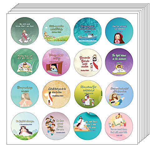 Religious Stickers for Kids (16 Round Shape) (10 Sheets) - Assorted Mega Pack of Inspirational Stickers For Young Children