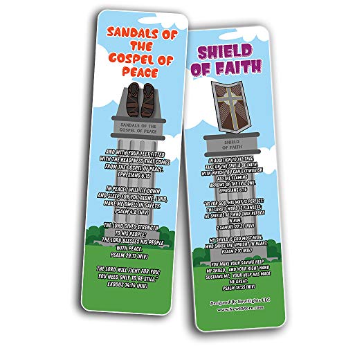 Armor of God Bookmarks (60-Pack) and 60 Stickers (5-Sheet) for Kids - Church Memory Verse Sunday School Rewards - Christian Stocking Stuffers Birthday Party Favors Assorted Bulk Pack