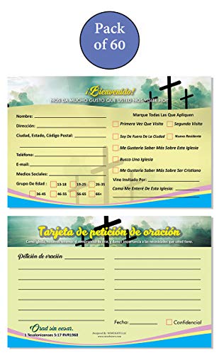 Spanish Church Visitor Card and Prayer Request Card Set B (60-Pack) - Prayer Request Cards in Spanish Assorted Bulk Pack - Collect and Support Church Members