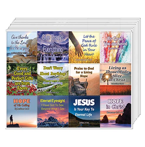 Religious Stickers - Hope and Gratitude (20-Sheet) - Thankful and Increasing Faith Bible Texts - Perfect Giveaways for VBS and Church Ministries