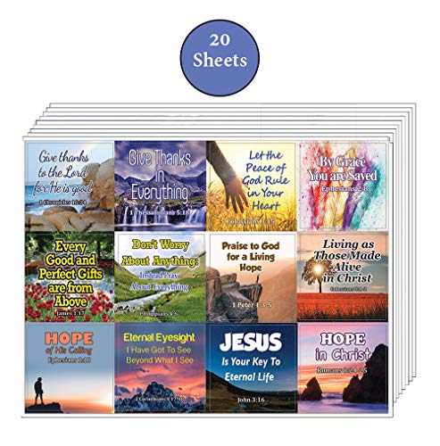 Religious Stickers - Hope and Gratitude (20-Sheet) - Thankful and Increasing Faith Bible Texts - Perfect Giveaways for VBS and Church Ministries
