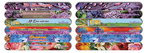 Spanish Christian Emery Board - Faith Hope Love (24-Pack) - 150/150 Grit Colorful Nail File - Nail Spa Party Favors Supplies - Best Stocking Stuffers Gift for Girls Women Kids Mom Girlfriend -