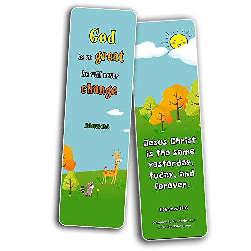 Bible Bookmarks for Kids - God is Great (60 Pack) - Perfect Gift away for Sunday School and Ministries - VBS Sunday School Easter Baptism Thanksgiving Christmas Rewards Encouragement Motivational Gift