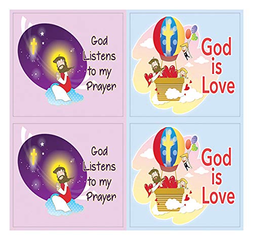 Kids Christian Stickers 12 pcs set (5 Sheets) - God is Love Affirmation Bible Verses