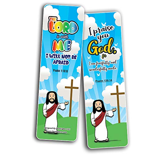 Bible Scriptures Bookmarks Cards for Kids Boys Girls (60-Pack) - Church Memory Verse Sunday School Rewards - Christian Stocking Stuffers Birthday Party Favors Assorted Bulk Pack