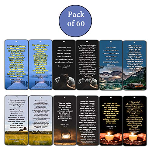 KJV Religious Bookmarks - Bible Verses About Trusting the Lord During Crisis (60 Pack) - Perfect Giftaway for Sunday School and Ministries