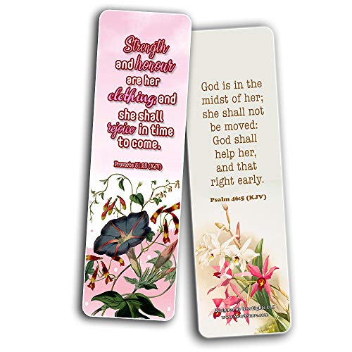 Religious Empowering Bible Verses Flowers Bookmarks for Women (30 Pack) - Handy Life Changing Bible Texts and Quotes With Flower Designs