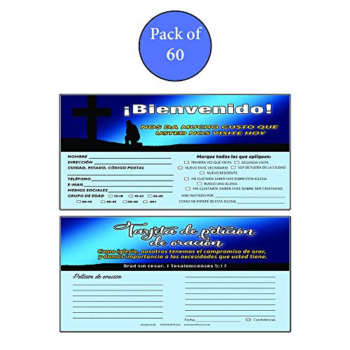 Spanish Church Visitor Card and Prayer Request Card Set A (60-Pack) - Collect Information and Prayer Requests From Your Spanish Visitors