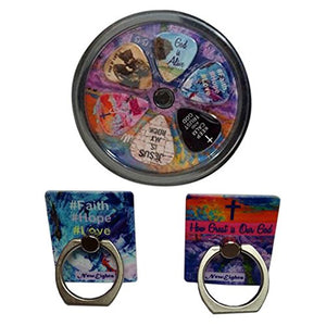 Christian Guitar Picks & Cell Phone Holders (How Great is Our God & Faith Hope Love)