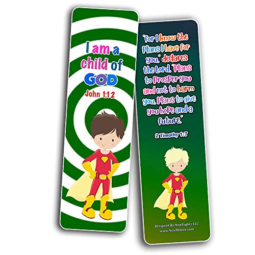 Religious Bookmarks for Kids - Super Hero (60 Pack) - Perfect Gift away for Sunday School and Ministries - Church Memory Verse Sunday School Rewards - Christian Stocking Stuffers Birthday Bulk Pack