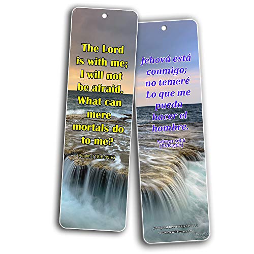 Bilingual Encouraging Bible Verses Bookmarks - Overcome Fear (60-Pack) - Compilation of Motivational Bible Verses in English and Spanish
