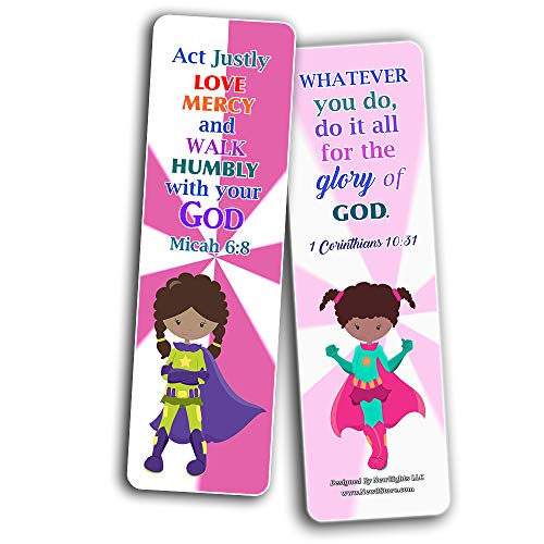 Religious Bookmarks for Kids - Super Hero (30 Pack) - Well Designed Hero Bookmarks for Kids with Easy To Memorize Bible Verses - VBS Sunday School Easter Baptism Thanksgiving Christmas Rewards