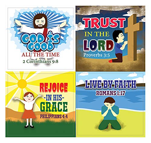 Cute Bible Verses Stickers for Kids (16 Round Shape) (10 Sheets) - Assorted Mega Pack of Inspirational Stickers