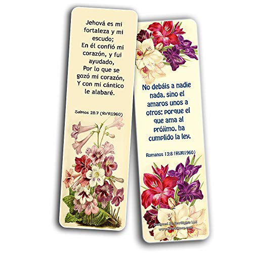 Spanish Flower Bookmarks Scriptures Series 3 (30 Pack) - RVR1960 Handy Reminder For Everyday Life with Spanish Bible Verses - War Room Decor Encouragement Gifts for Christian Church Supplies