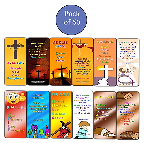 Christian Gospel Bookmarks for Kids (60 Pack) - Perfect Gift away for Sunday School and Ministries - VBS Sunday School Easter Baptism Thanksgiving Christmas Rewards Encouragement Motivational Gift