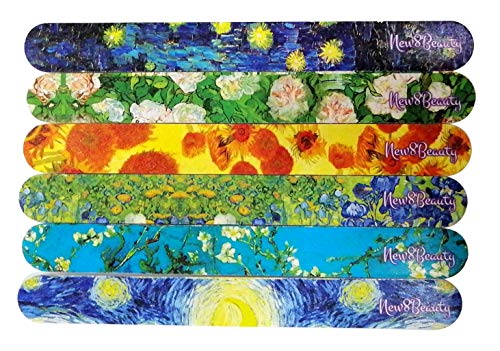 New8Beauty Emery Board Van Gogh Famous Art Starry Night Sunflowers - Stocking Stuffers Gifts for Her Women Mom Girls Teens - Nail Salon Supplies