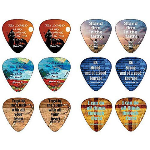 Christian Guitar Picks with Popular Bible Verses -12 Pack