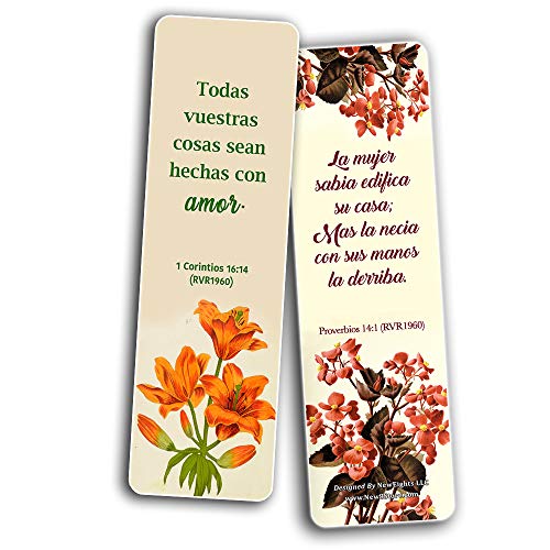 Spanish Flower Bookmarks Scriptures Series 3 (30 Pack) - RVR1960 Handy Reminder For Everyday Life with Spanish Bible Verses - War Room Decor Encouragement Gifts for Christian Church Supplies