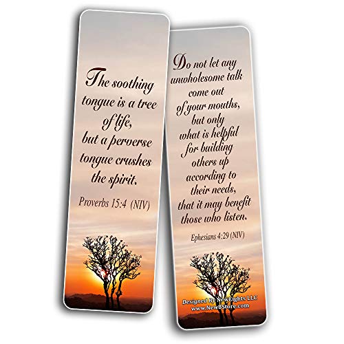 Bible Verses About the Tongue Scriptures Cards Bookmarks (12-Pack) - Collection Motivational of Bible Verses on Christian Development