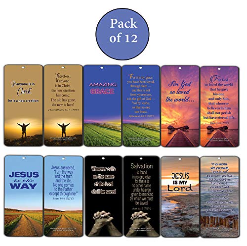 Bible Verse Cards (12-Pack) Salvation Scriptures Bookmarks John 3:16 - Best Salvation Bible Verses Bookmarks - Easter Basket Stuffers for Men Women Cell Group Evangelism Church Supplies