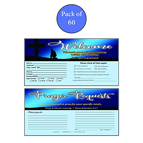Church Visitor Card and Prayer Request Card Set A (60-Pack) - Single Design Prayer Request and Church Member Information