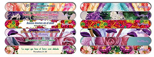Spanish Christian Emery Board - Virtuous Woman (24-Pack) -150/150 Grit Colorful Nail File - Nail Spa Party Favors Supplies - Best Stocking Stuffers Gift for Girls Women Kids Mom Girlfriend -